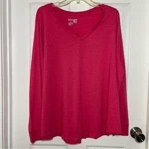 Terra & Sky Women's Plus Coral V-Neck Long Sleeve tee